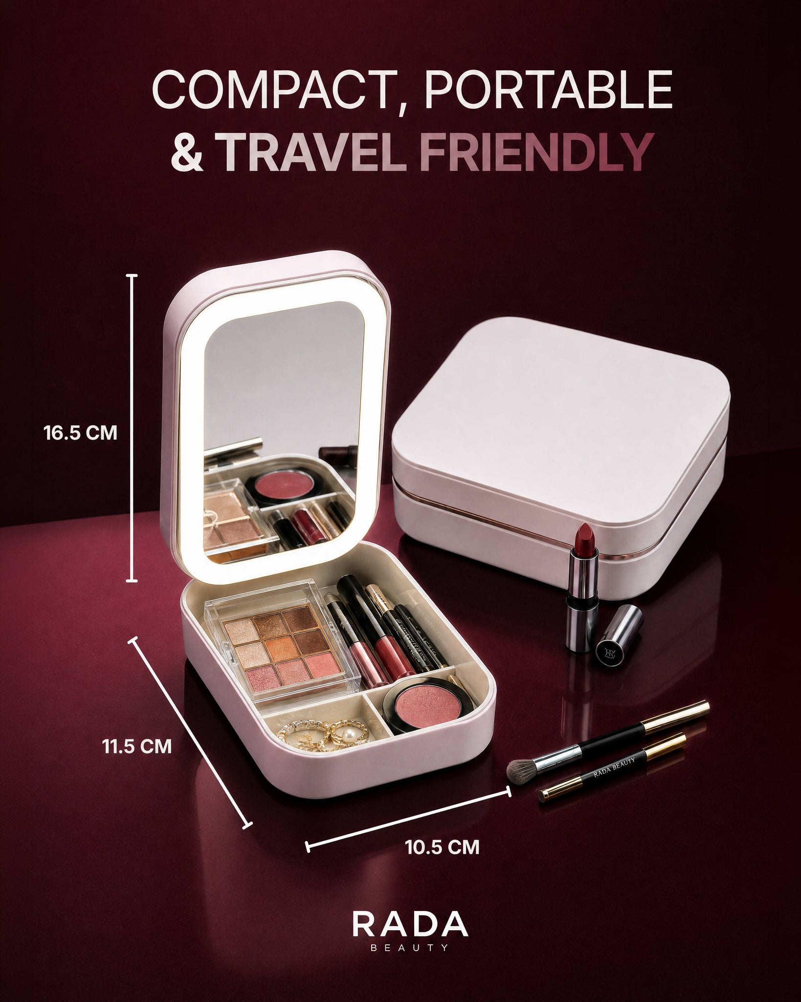Compact Makeup & Jewelry Box with LED Mirror