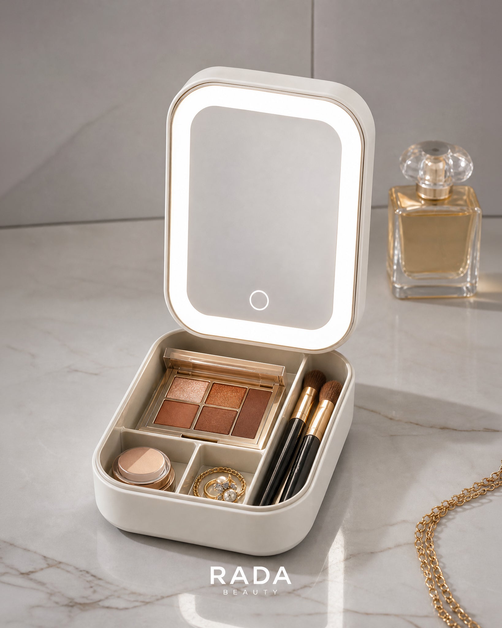 Compact Makeup & Jewelry Box with LED Mirror
