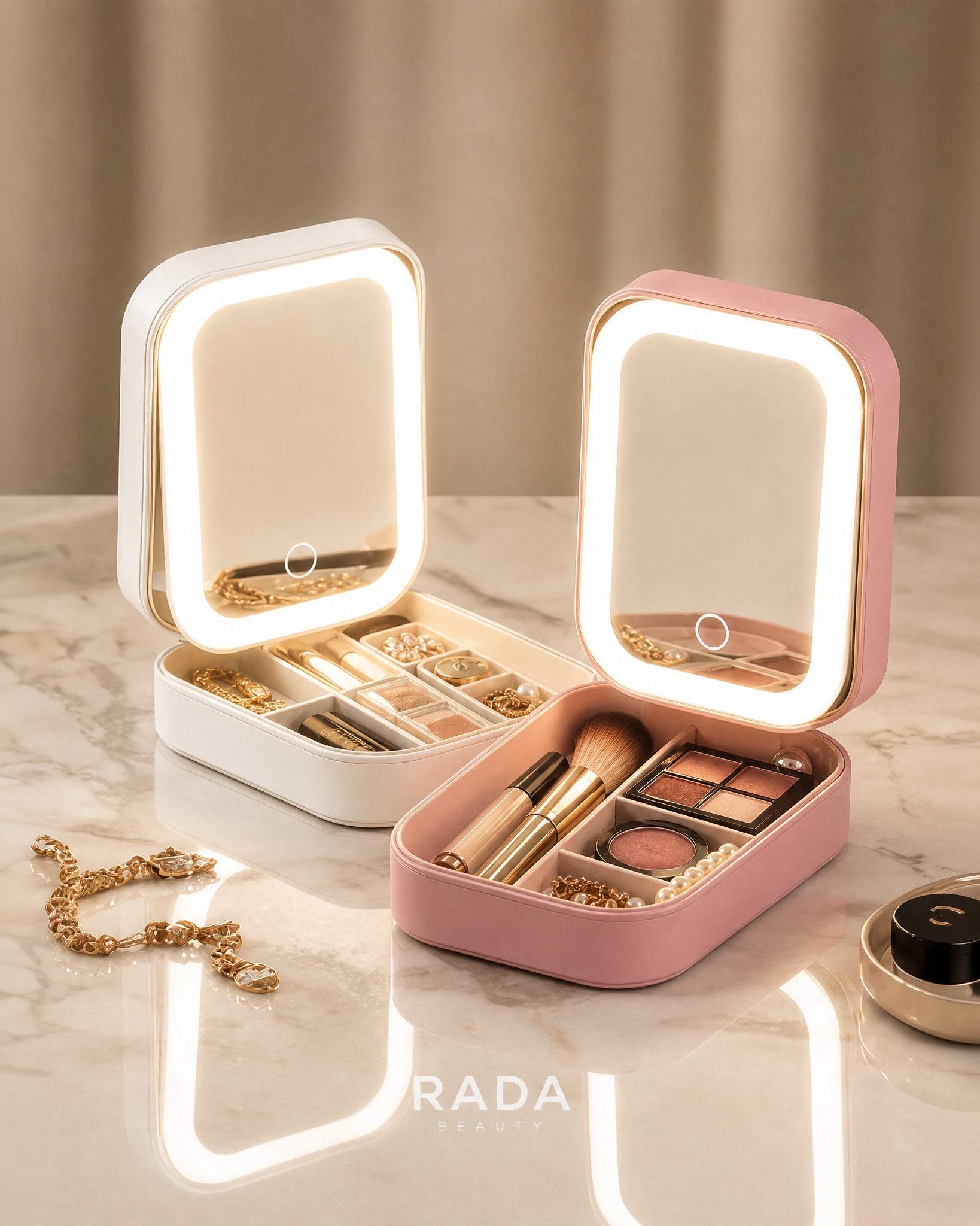 Compact Makeup & Jewelry Box with LED Mirror