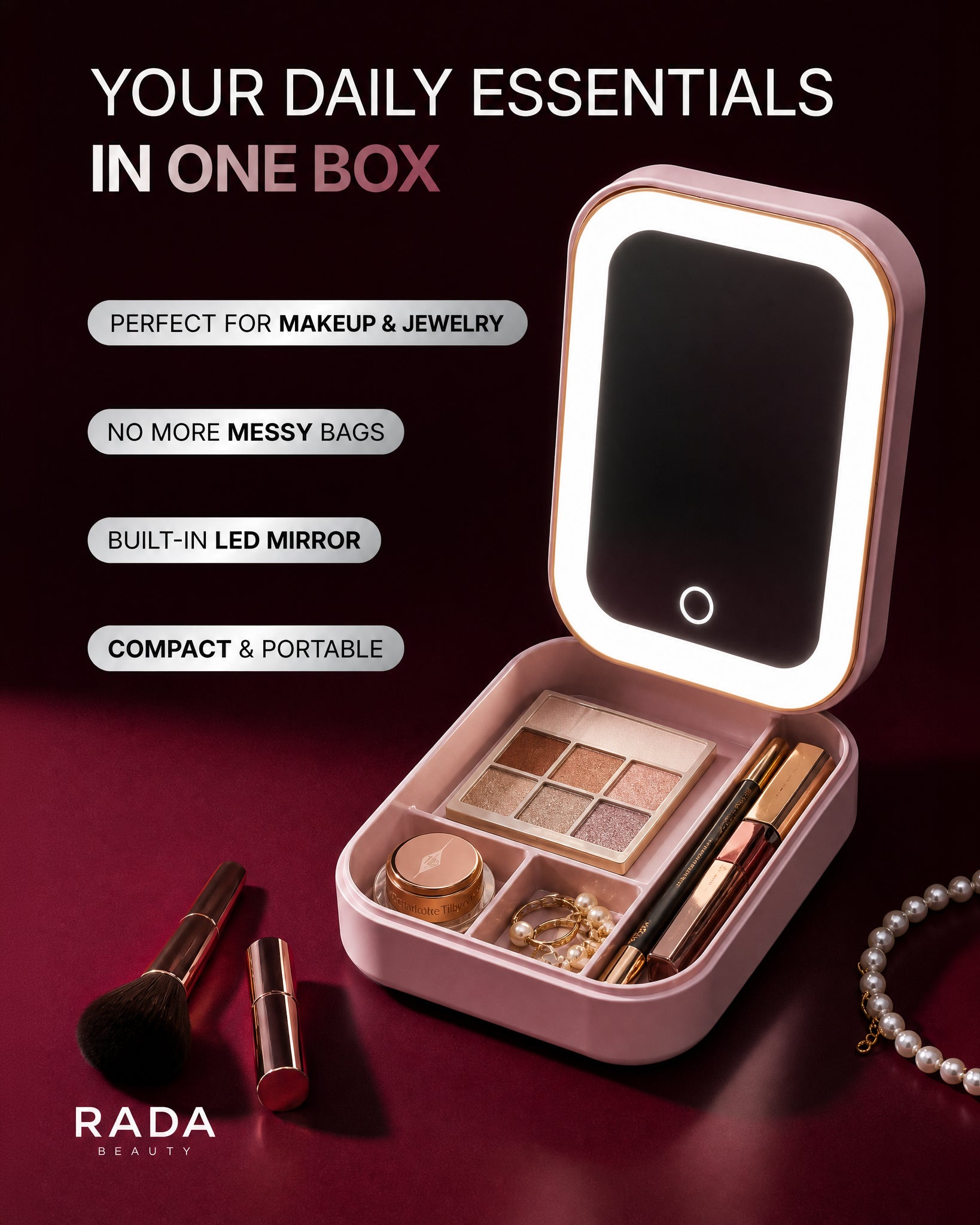 Compact Makeup & Jewelry Box with LED Mirror